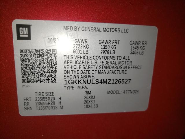 Photo 9 VIN: 1GKKNULS4MZ126527 - GMC ACADIA SLT 