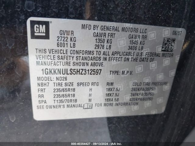 Photo 8 VIN: 1GKKNULS5HZ312597 - GMC ACADIA 