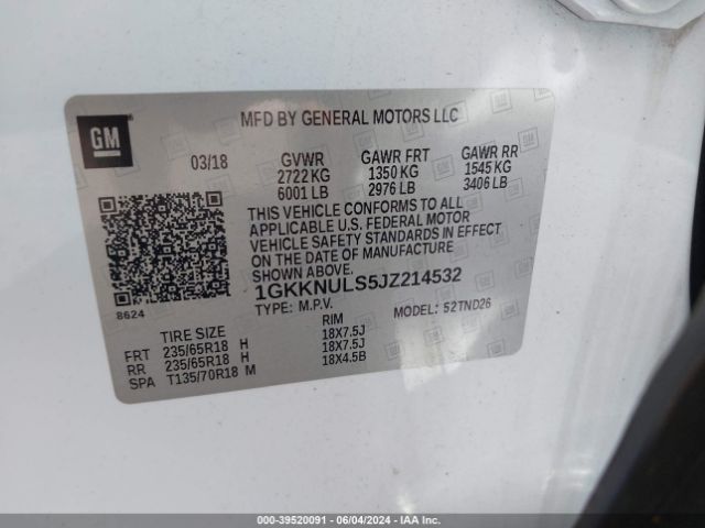 Photo 8 VIN: 1GKKNULS5JZ214532 - GMC ACADIA 