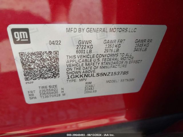 Photo 8 VIN: 1GKKNULS5NZ153785 - GMC ACADIA 