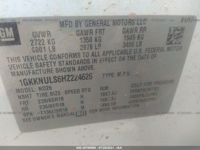 Photo 8 VIN: 1GKKNULS6HZ224626 - GMC ACADIA 