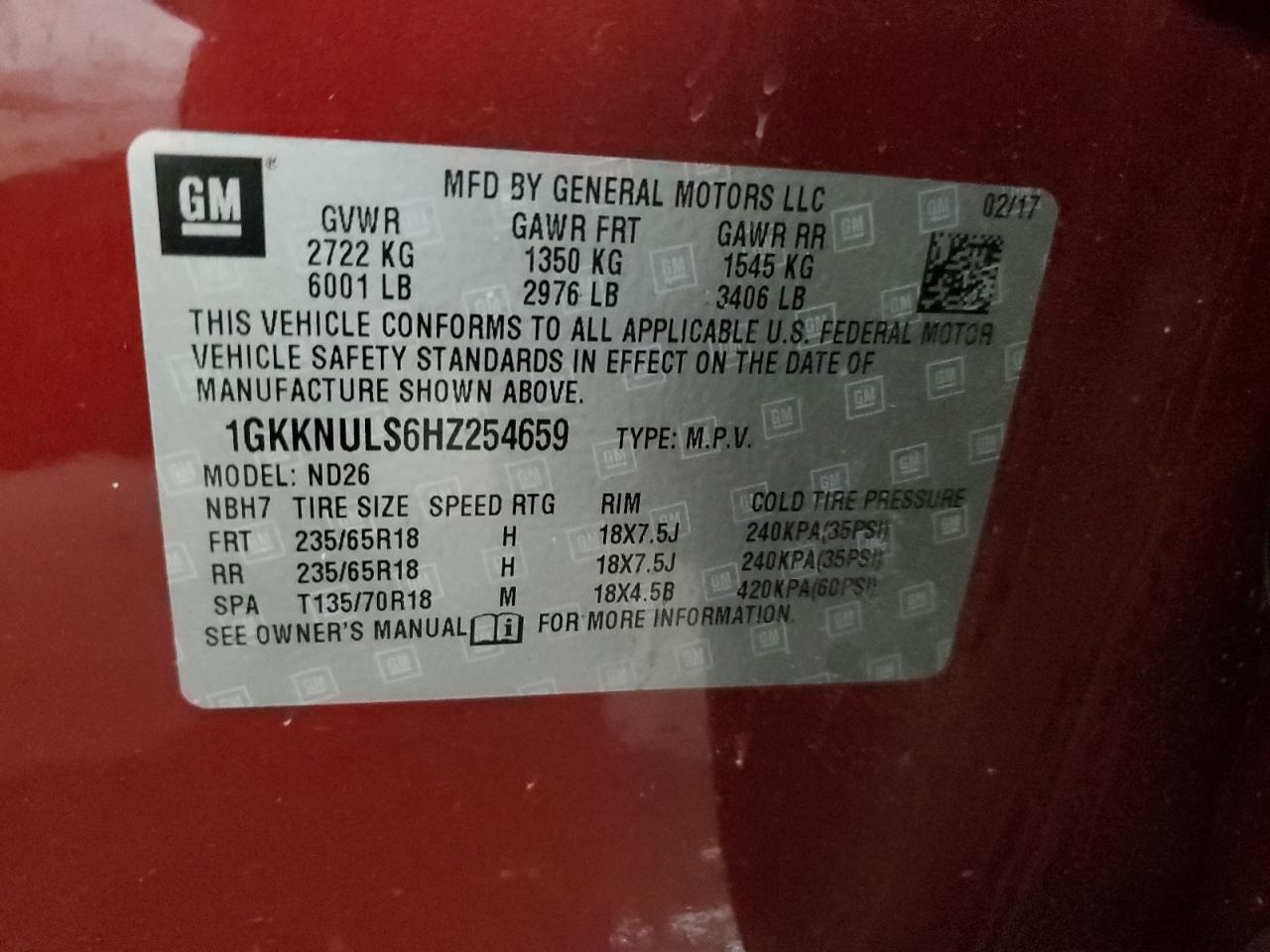 Photo 12 VIN: 1GKKNULS6HZ254659 - GMC ACADIA 