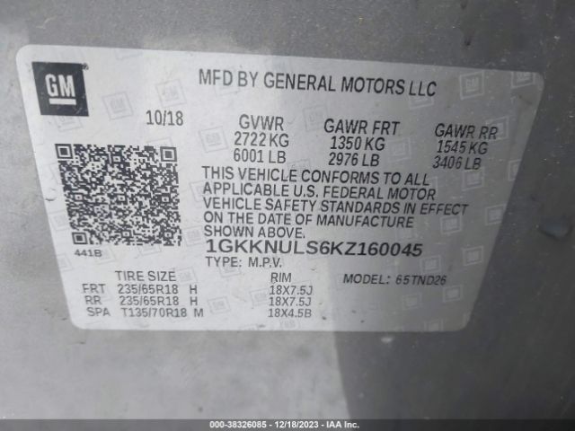 Photo 8 VIN: 1GKKNULS6KZ160045 - GMC ACADIA 