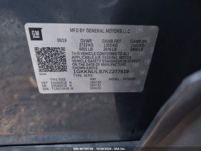 Photo 8 VIN: 1GKKNULS7KZ277519 - GMC ACADIA 