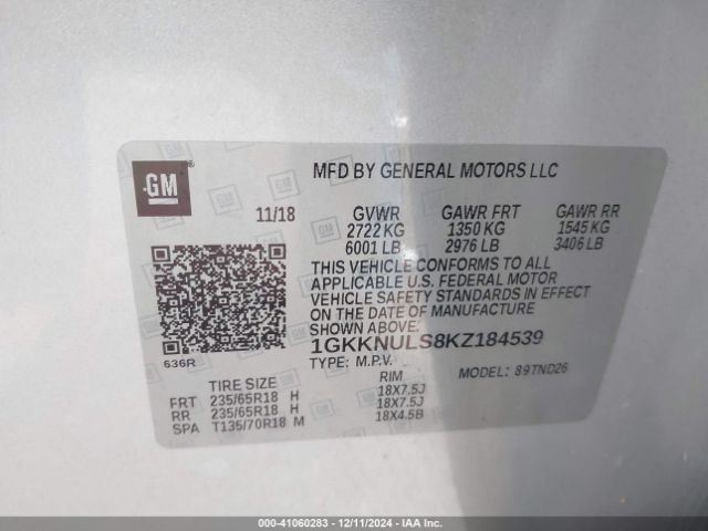 Photo 8 VIN: 1GKKNULS8KZ184539 - GMC ACADIA 