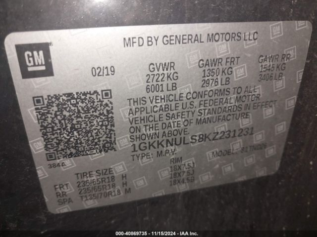 Photo 8 VIN: 1GKKNULS8KZ231231 - GMC ACADIA 