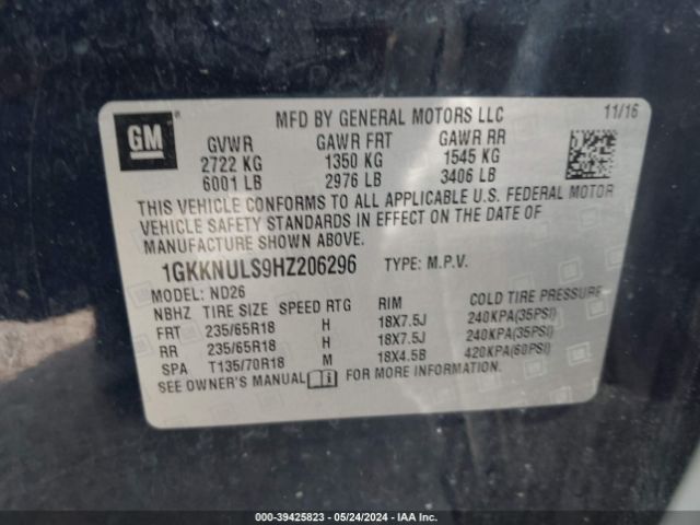 Photo 8 VIN: 1GKKNULS9HZ206296 - GMC ACADIA 