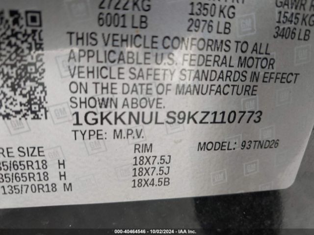 Photo 8 VIN: 1GKKNULS9KZ110773 - GMC ACADIA 