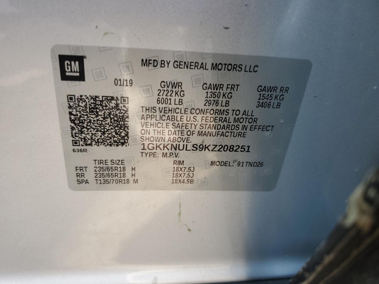 Photo 12 VIN: 1GKKNULS9KZ208251 - GMC ACADIA 