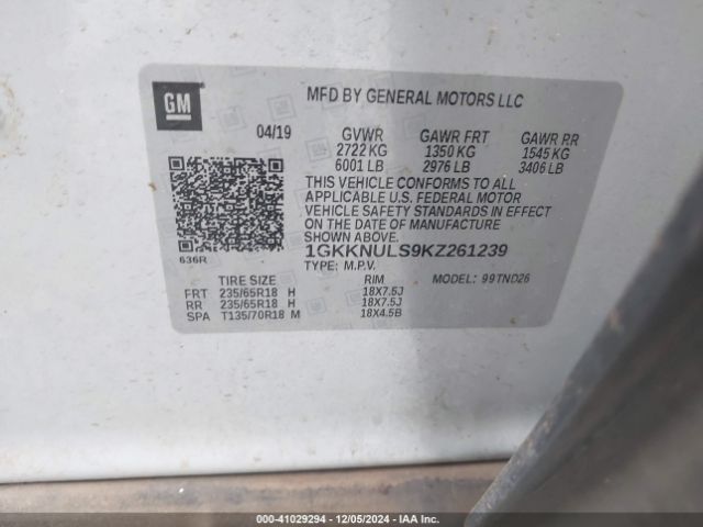 Photo 8 VIN: 1GKKNULS9KZ261239 - GMC ACADIA 