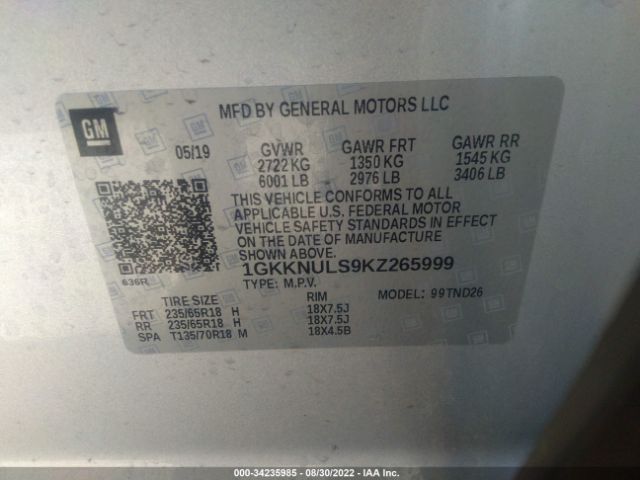 Photo 8 VIN: 1GKKNULS9KZ265999 - GMC ACADIA 