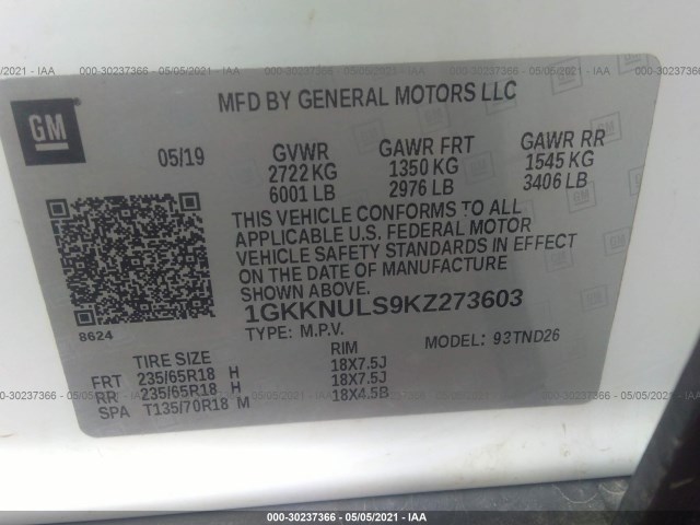 Photo 8 VIN: 1GKKNULS9KZ273603 - GMC ACADIA 