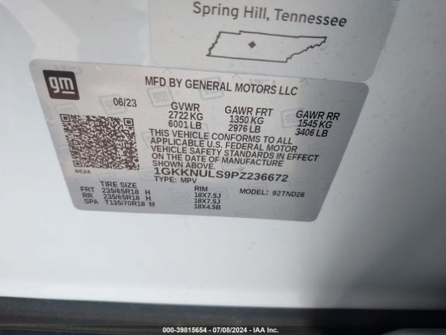 Photo 8 VIN: 1GKKNULS9PZ236672 - GMC ACADIA 