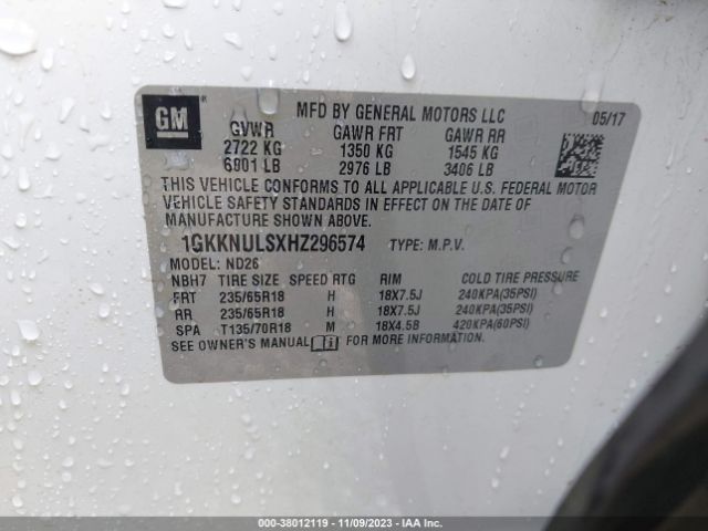 Photo 8 VIN: 1GKKNULSXHZ296574 - GMC ACADIA 