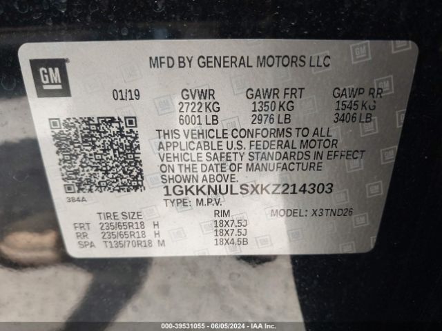 Photo 8 VIN: 1GKKNULSXKZ214303 - GMC ACADIA 