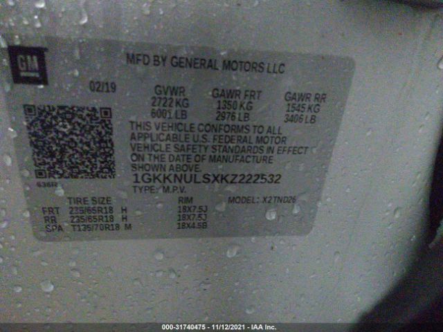 Photo 8 VIN: 1GKKNULSXKZ222532 - GMC ACADIA 