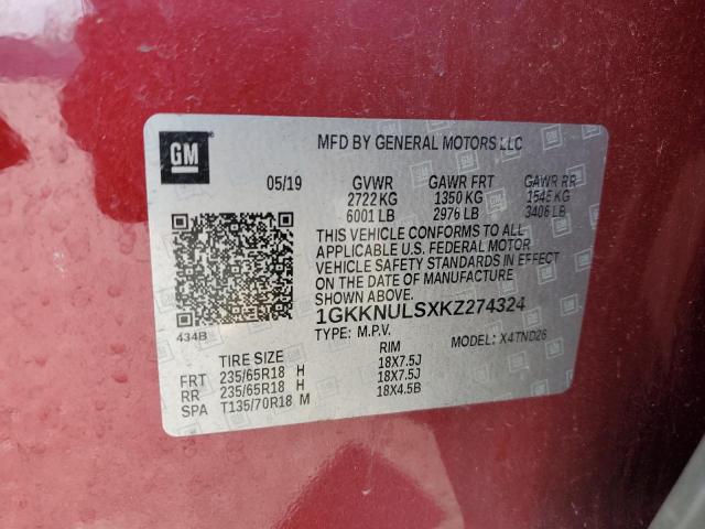 Photo 9 VIN: 1GKKNULSXKZ274324 - GMC ACADIA SLT 