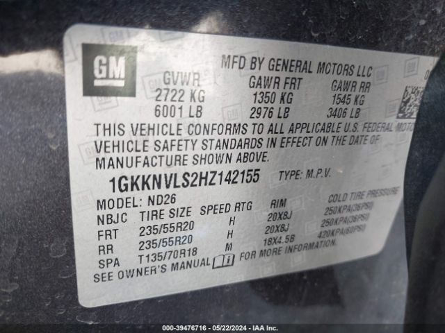 Photo 8 VIN: 1GKKNVLS2HZ142155 - GMC ACADIA 