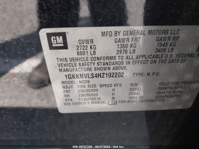 Photo 8 VIN: 1GKKNVLS4HZ192202 - GMC ACADIA 