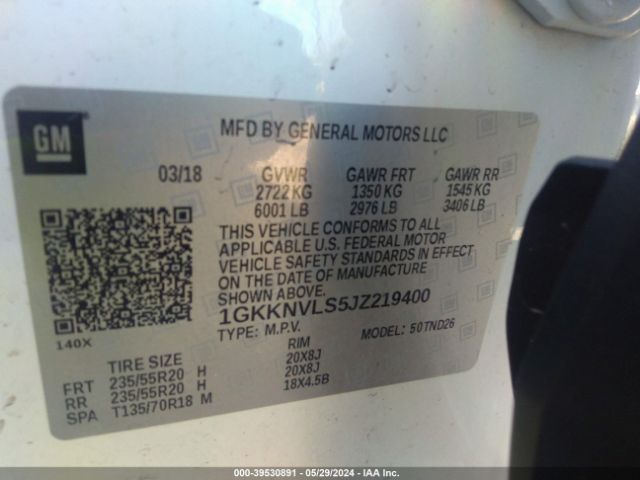 Photo 8 VIN: 1GKKNVLS5JZ219400 - GMC ACADIA 