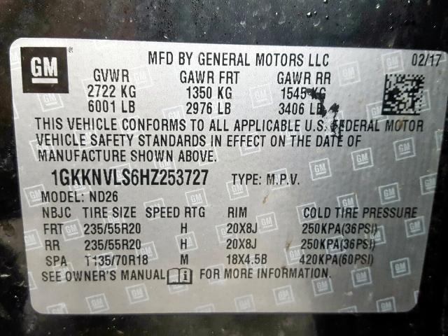 Photo 9 VIN: 1GKKNVLS6HZ253727 - GMC ACADIA ALL 