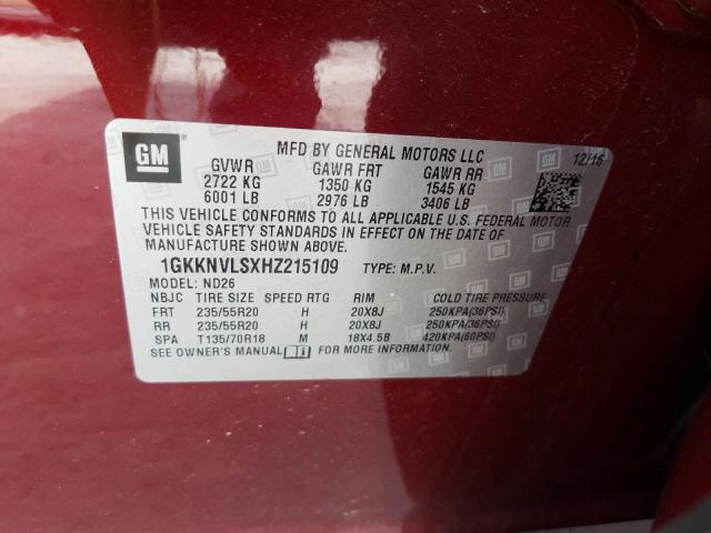 Photo 9 VIN: 1GKKNVLSXHZ215109 - GMC ACADIA ALL 