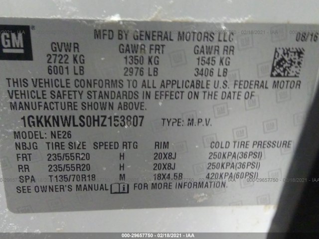 Photo 8 VIN: 1GKKNWLS0HZ153807 - GMC ACADIA 