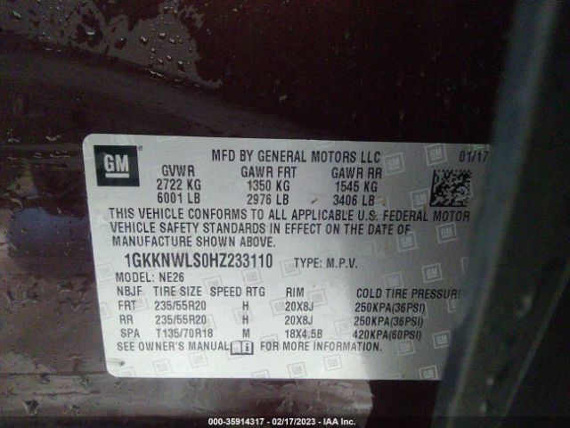 Photo 8 VIN: 1GKKNWLS0HZ233110 - GMC ACADIA 