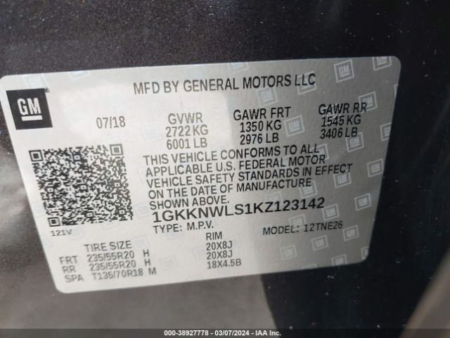 Photo 8 VIN: 1GKKNWLS1KZ123142 - GMC ACADIA 