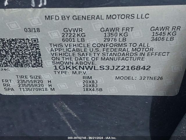 Photo 8 VIN: 1GKKNWLS3JZ216842 - GMC ACADIA 