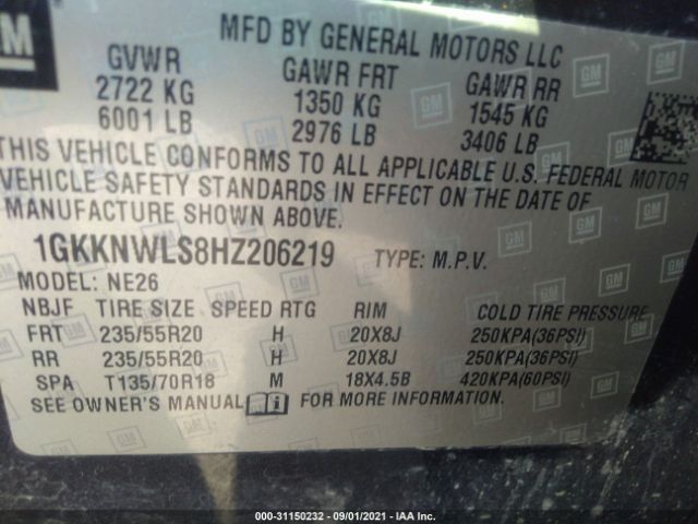 Photo 8 VIN: 1GKKNWLS8HZ206219 - GMC ACADIA 