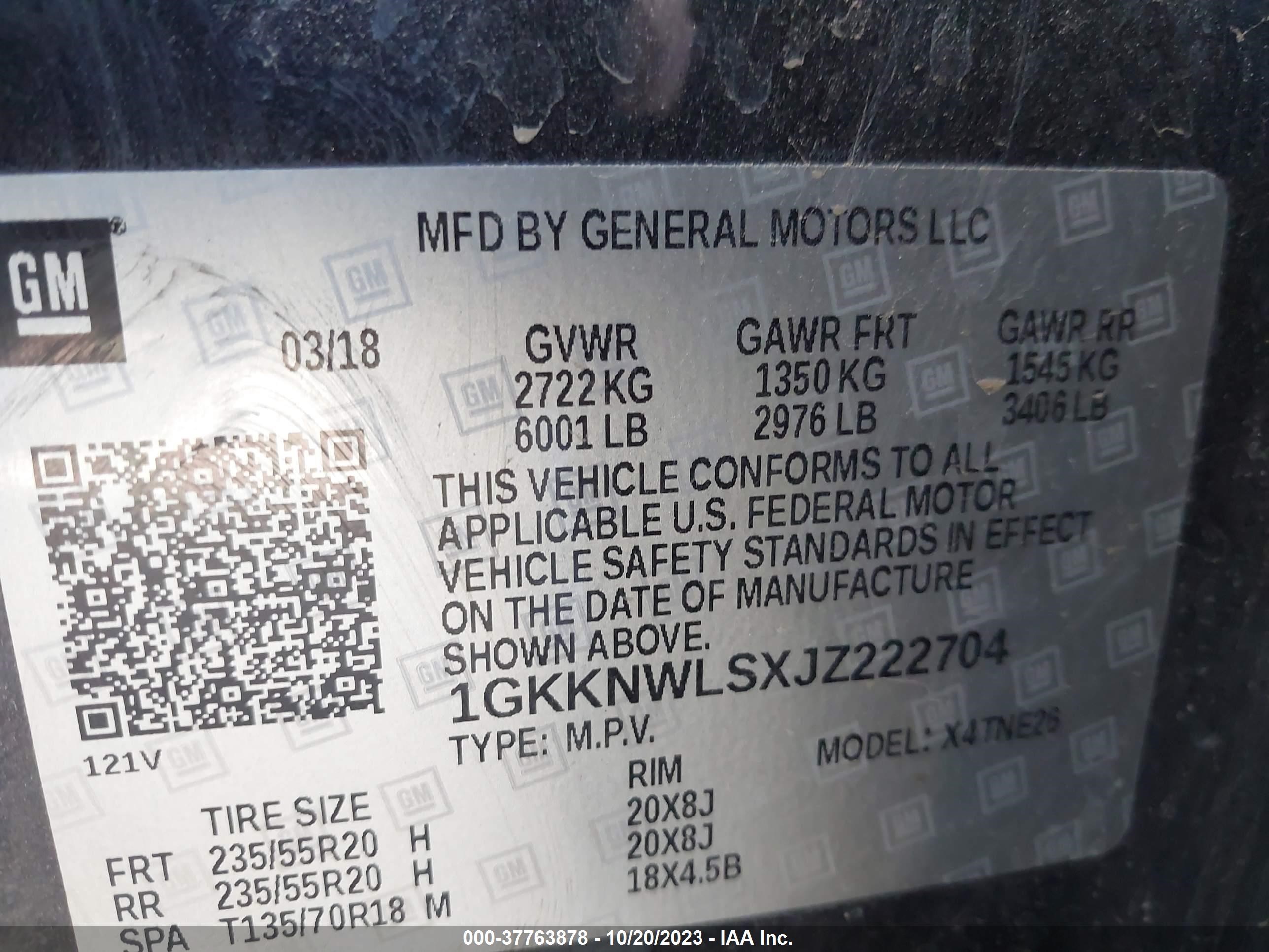 Photo 8 VIN: 1GKKNWLSXJZ222704 - GMC ACADIA 