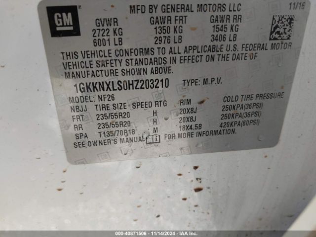 Photo 8 VIN: 1GKKNXLS0HZ203210 - GMC ACADIA 