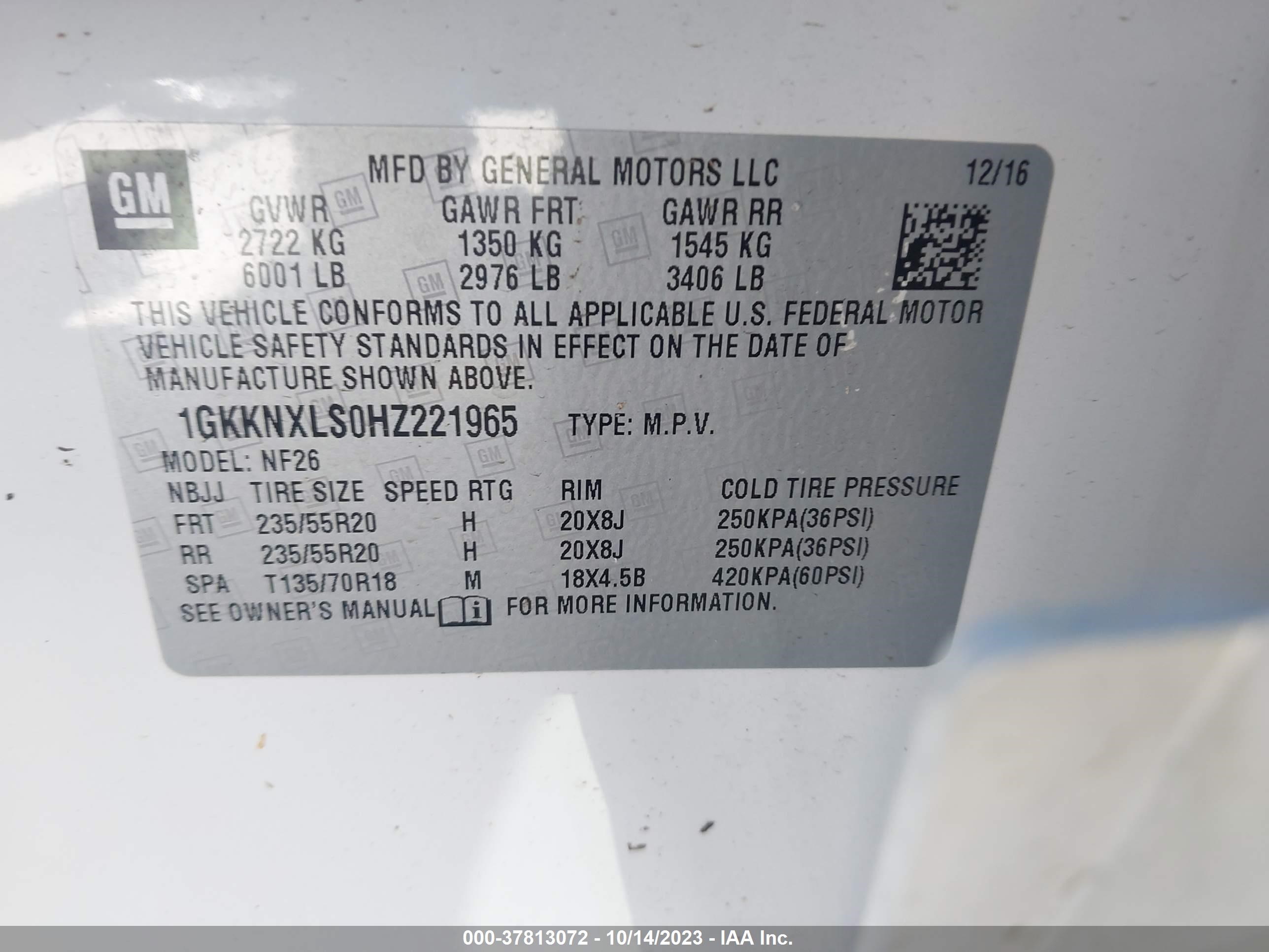 Photo 8 VIN: 1GKKNXLS0HZ221965 - GMC ACADIA 