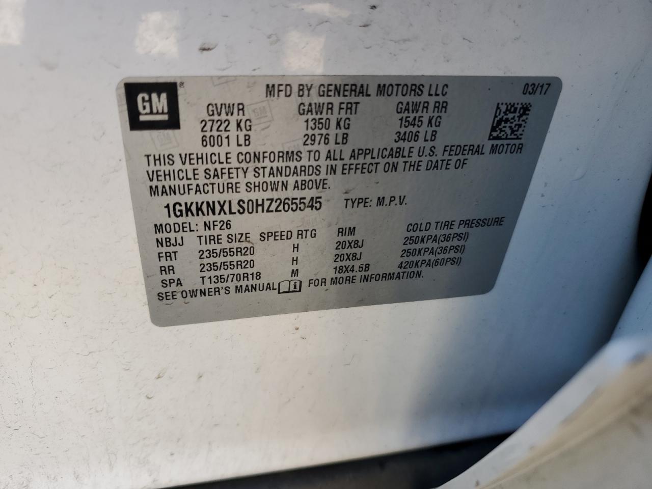 Photo 12 VIN: 1GKKNXLS0HZ265545 - GMC ACADIA 