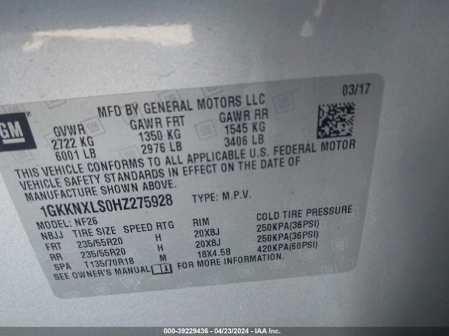 Photo 8 VIN: 1GKKNXLS0HZ275928 - GMC ACADIA 