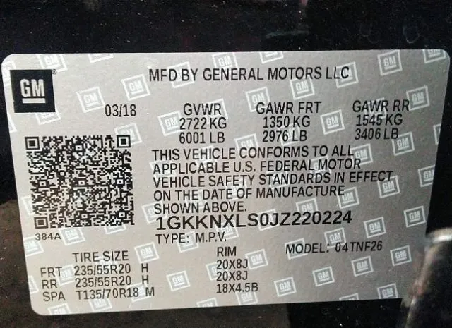 Photo 8 VIN: 1GKKNXLS0JZ220224 - GMC ACADIA 