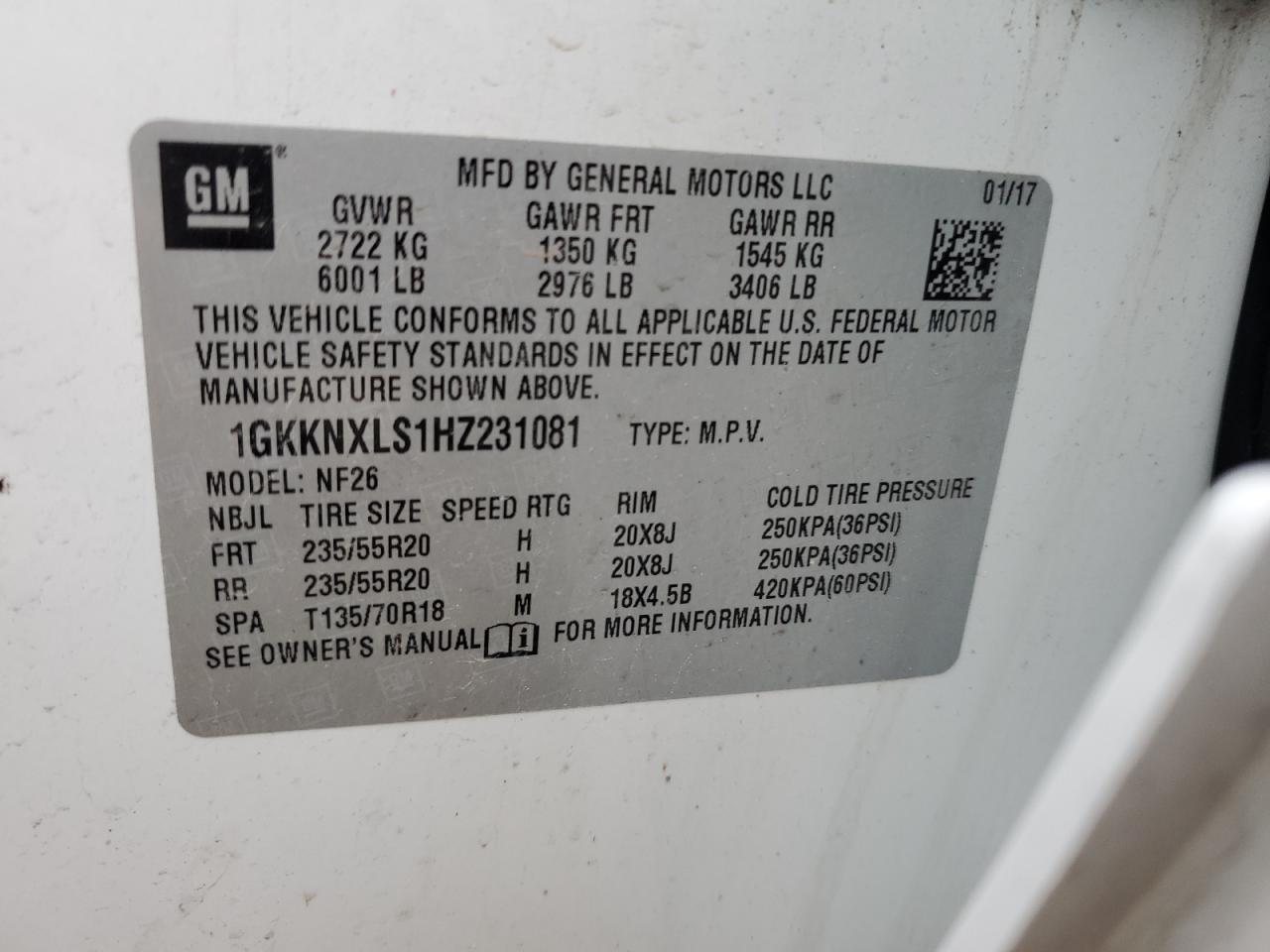 Photo 13 VIN: 1GKKNXLS1HZ231081 - GMC ACADIA 