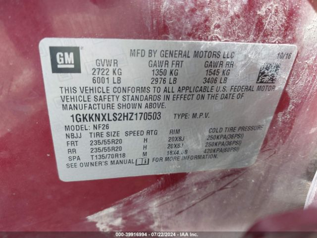 Photo 8 VIN: 1GKKNXLS2HZ170503 - GMC ACADIA 