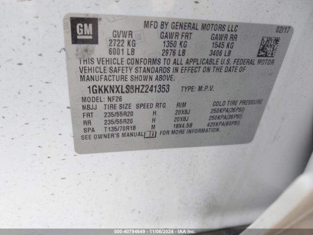 Photo 8 VIN: 1GKKNXLS3HZ241353 - GMC ACADIA 