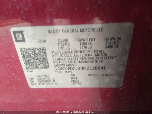 Photo 8 VIN: 1GKKNXLS3KZ128641 - GMC ACADIA 