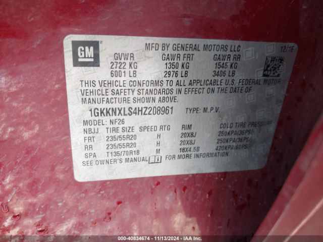 Photo 8 VIN: 1GKKNXLS4HZ208961 - GMC ACADIA 