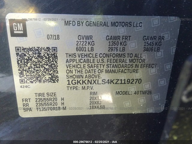 Photo 8 VIN: 1GKKNXLS4KZ119270 - GMC ACADIA 