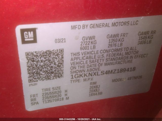 Photo 8 VIN: 1GKKNXLS4MZ189418 - GMC ACADIA 