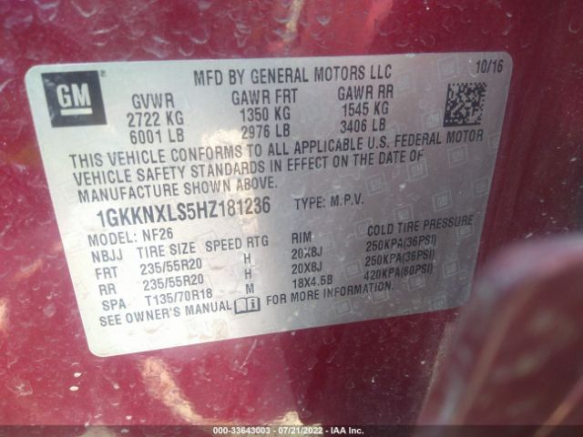 Photo 8 VIN: 1GKKNXLS5HZ181236 - GMC ACADIA 