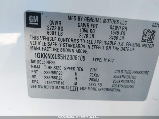 Photo 8 VIN: 1GKKNXLS5HZ306106 - GMC ACADIA 