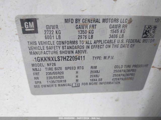 Photo 8 VIN: 1GKKNXLS7HZ209411 - GMC ACADIA 