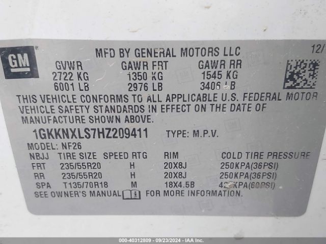 Photo 8 VIN: 1GKKNXLS7HZ209411 - GMC ACADIA 