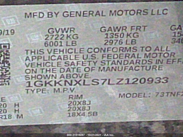 Photo 8 VIN: 1GKKNXLS7LZ120933 - GMC ACADIA 