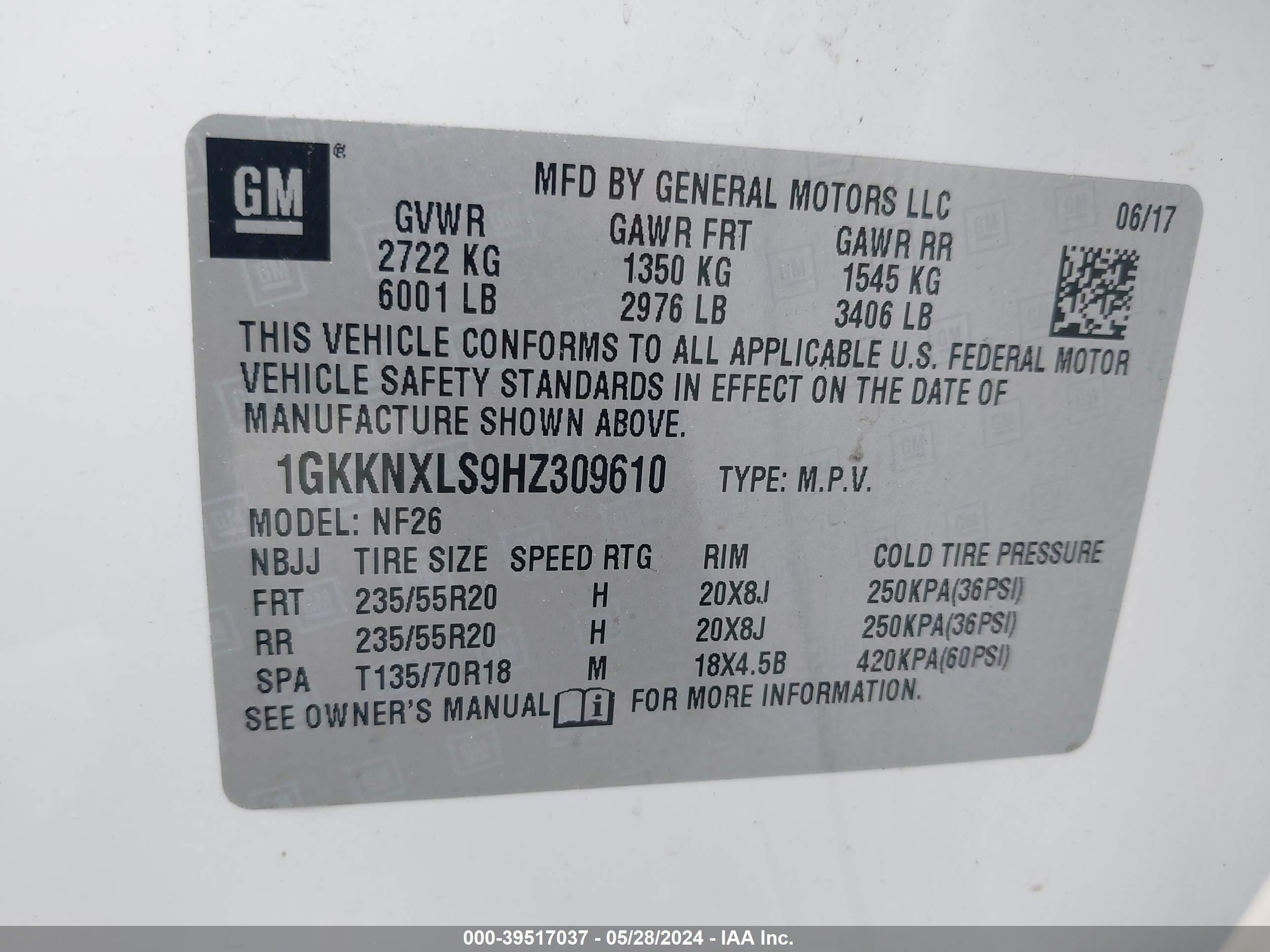 Photo 8 VIN: 1GKKNXLS9HZ309610 - GMC ACADIA 